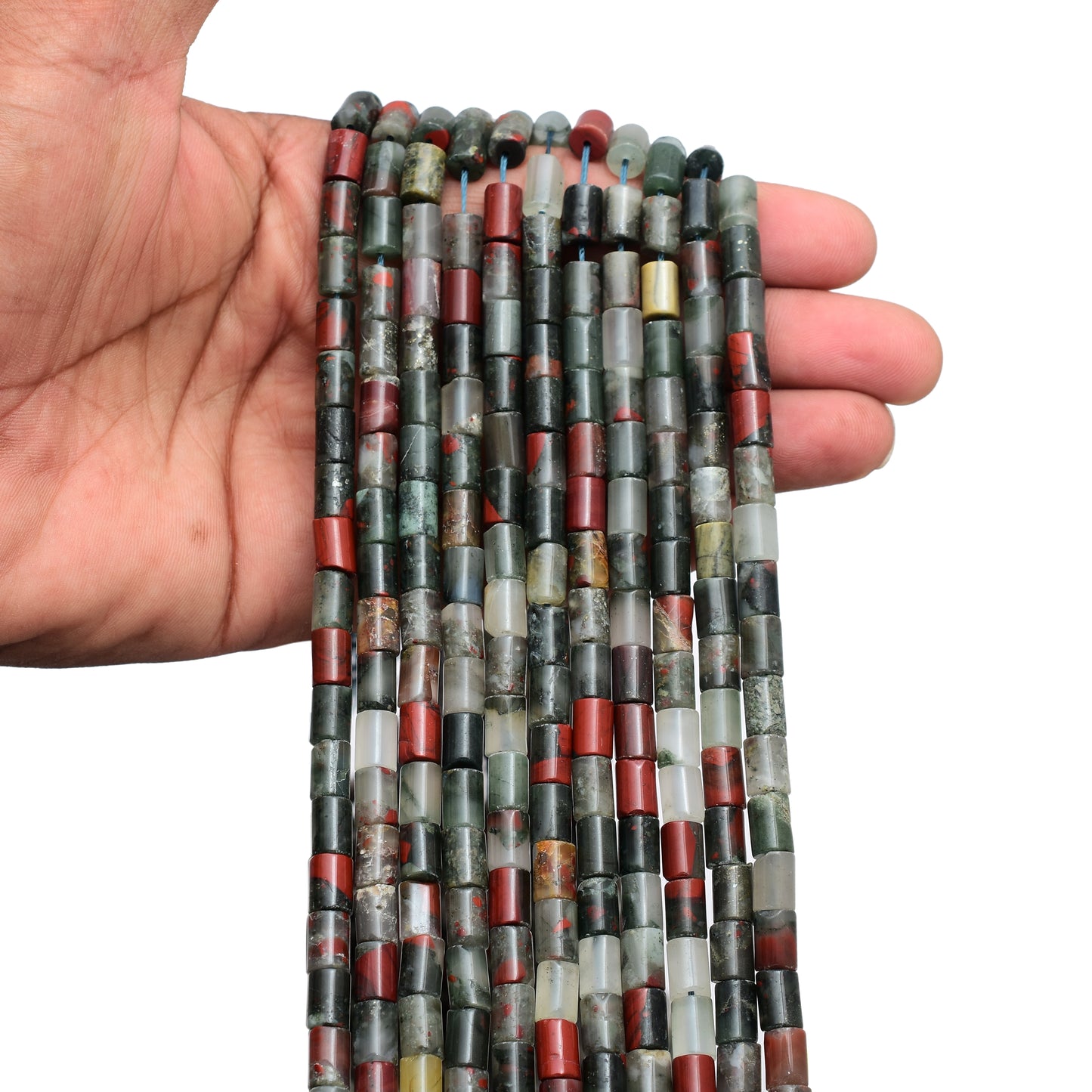 Kamal Gems | African Bloodstone Tube-Shaped Beads, 15"