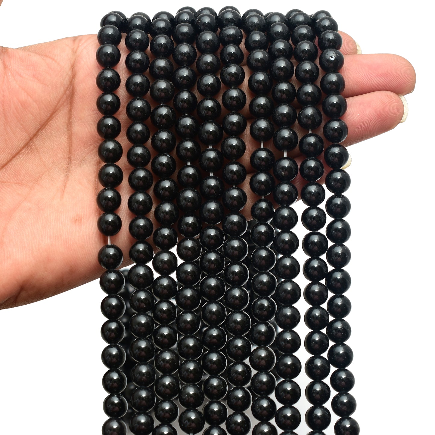 Kamal Gems| Black Obsidian Gemstone Beads Strand, 15"