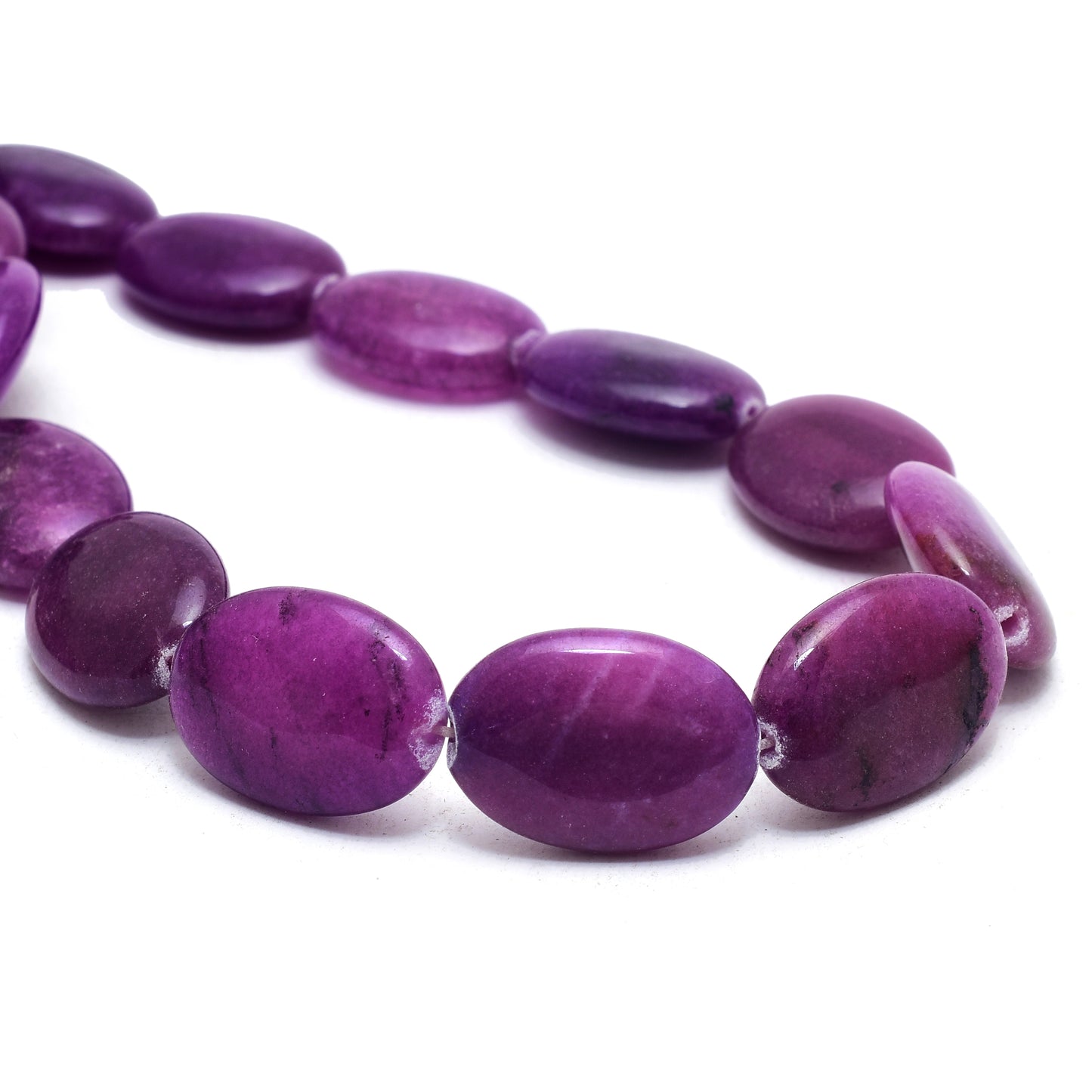 Kamal Gems| Dark Purple Oval-Shaped Onyx Beads, 15"