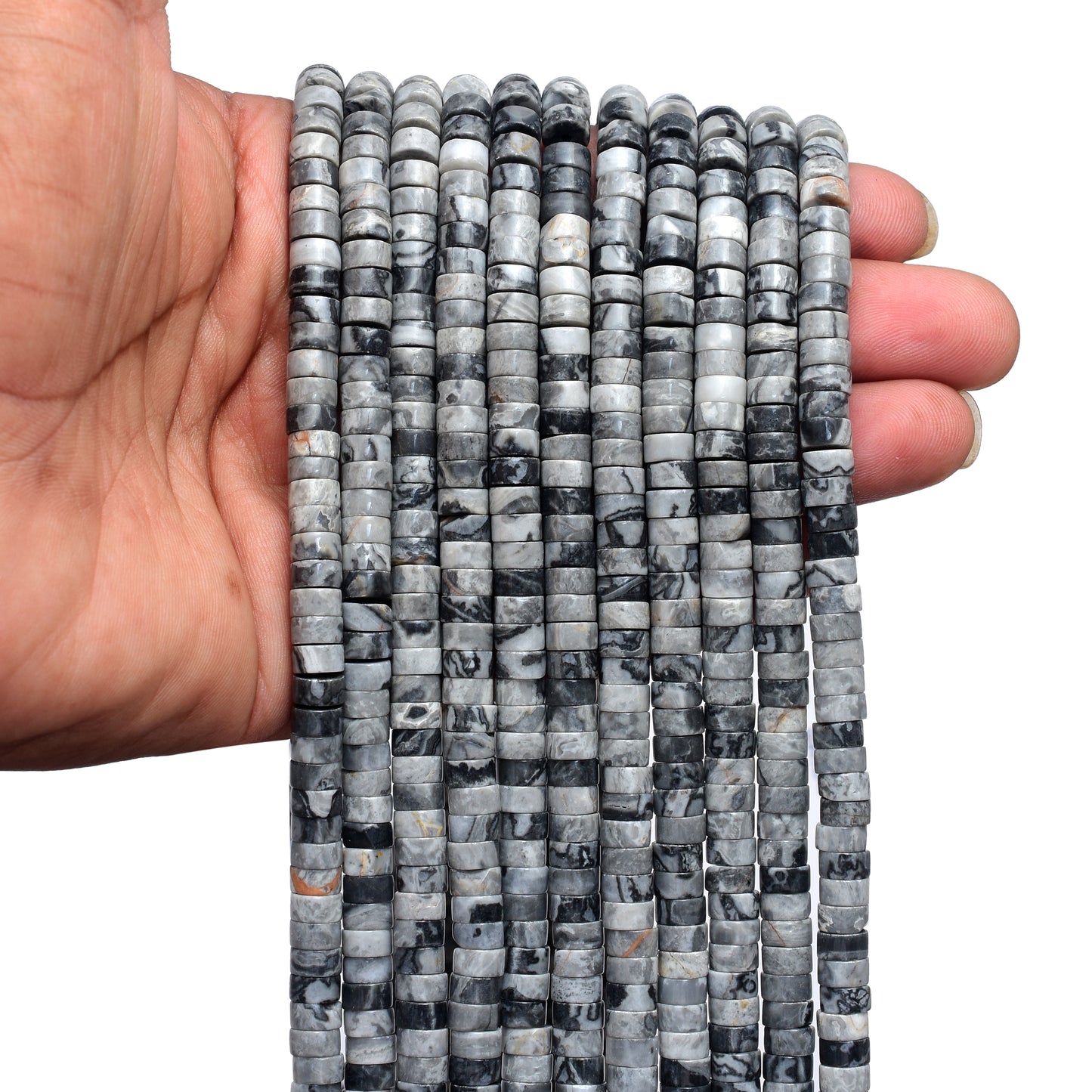 Kamal Gems | Snowflake Obsidian Tyree-Shaped Beads Strand, 15"