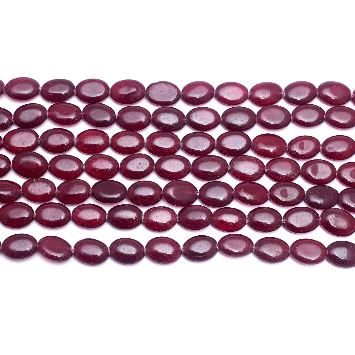 Kamal Gems | Red Oval-Shaped Onyx Beads, 15"