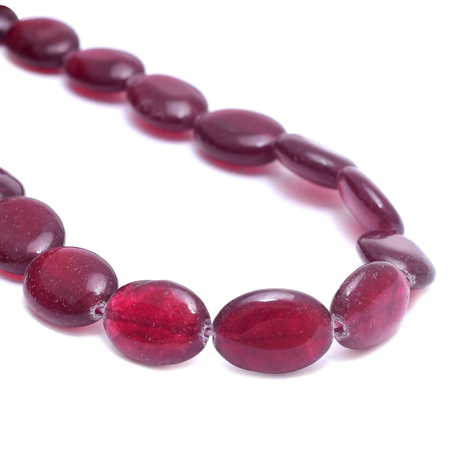 Kamal Gems | Red Oval-Shaped Onyx Beads, 15"
