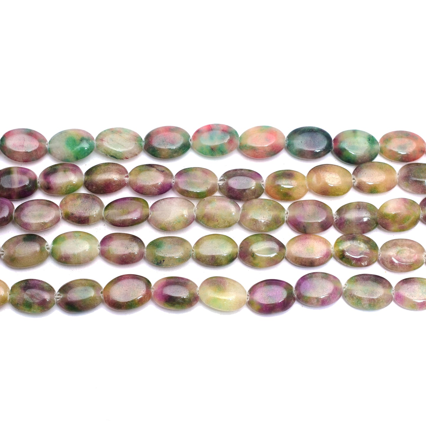 Kamal Gems | Multi-Green Oval-Shaped Onyx Beads, 15"