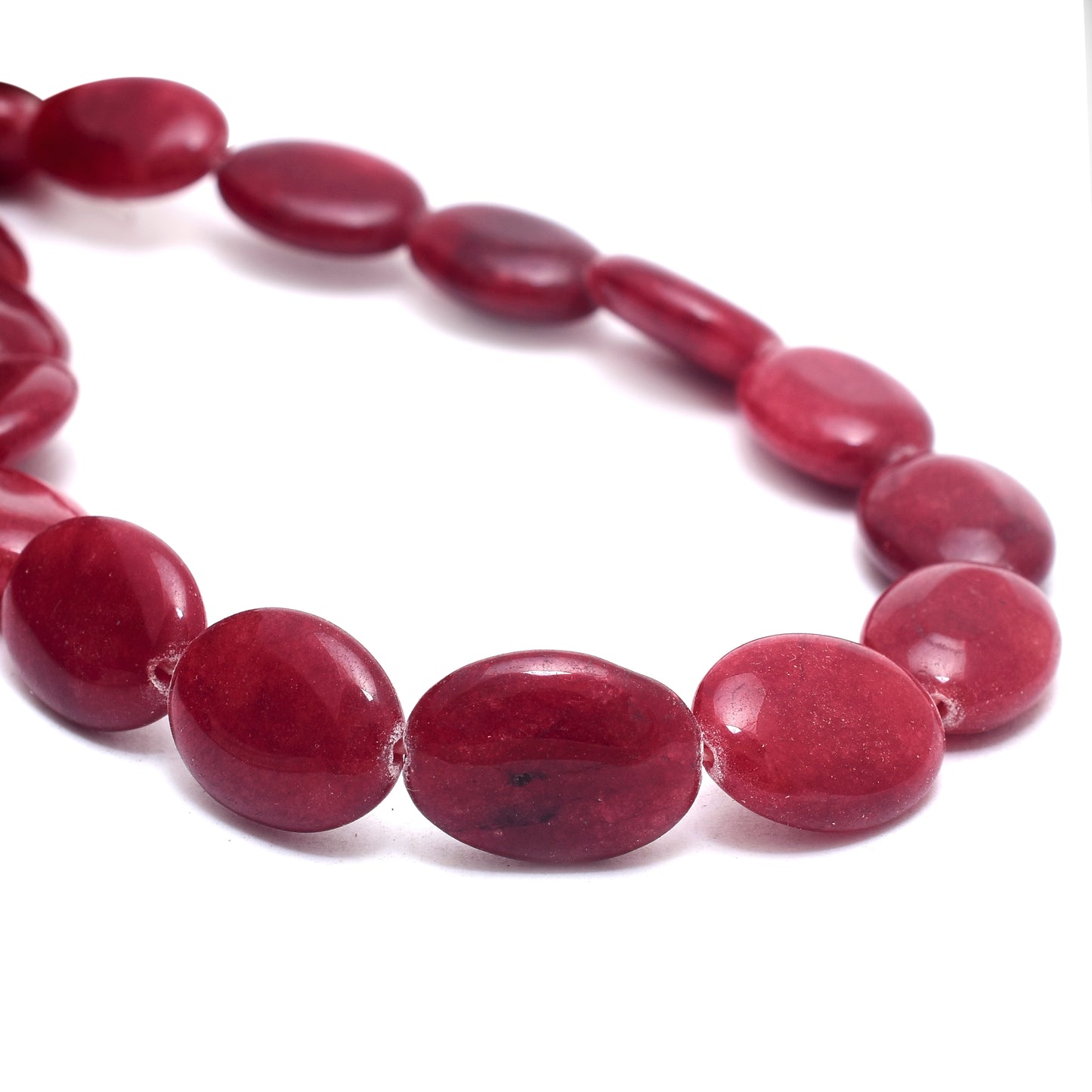 Kamal Gems | Dark Red Oval-Shaped Onyx Beads, 15"