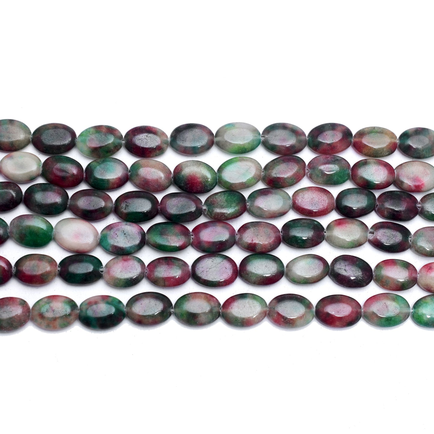 Kamal Gems | Multi-Dark Green Oval-Shaped Beads, 15"
