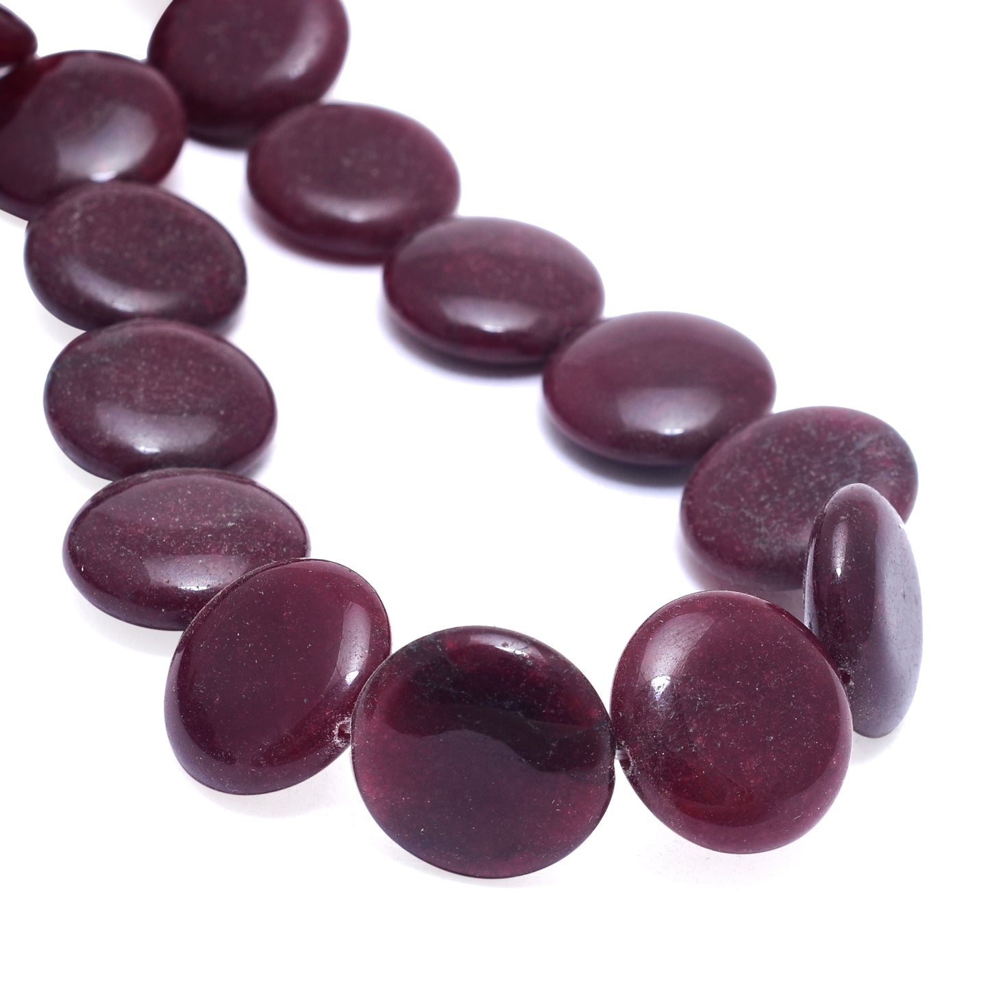 Kamal Gems | Maroon Coin-Shaped Onyx Beads, 15"