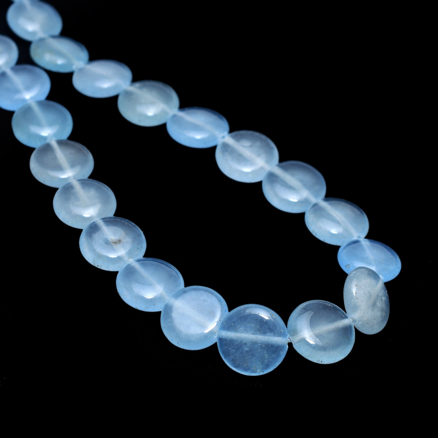 Kamal Gems | Iceberg Blue Coin-Shaped Onyx Beads, 15"