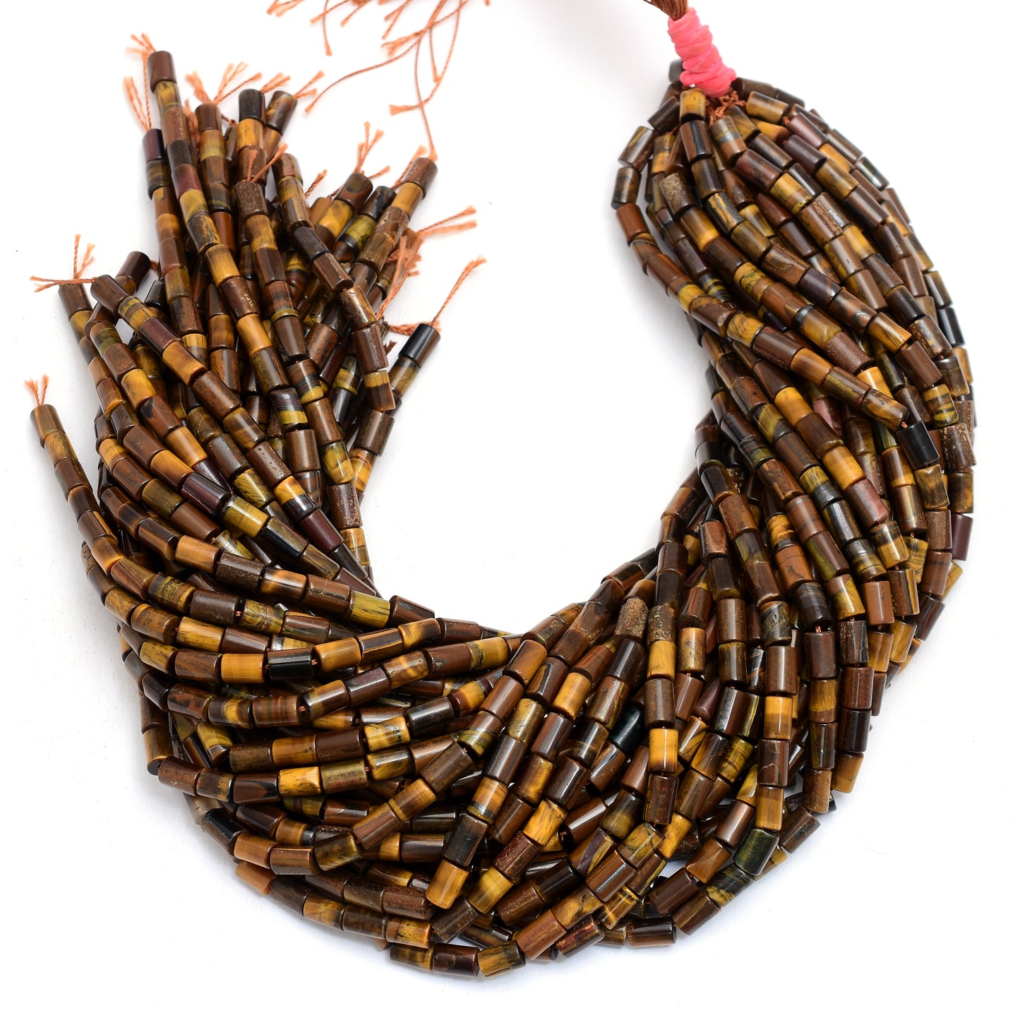 Kamal Gems | Tiger Eye Tube-Shaped Gemstone Beads, 15"