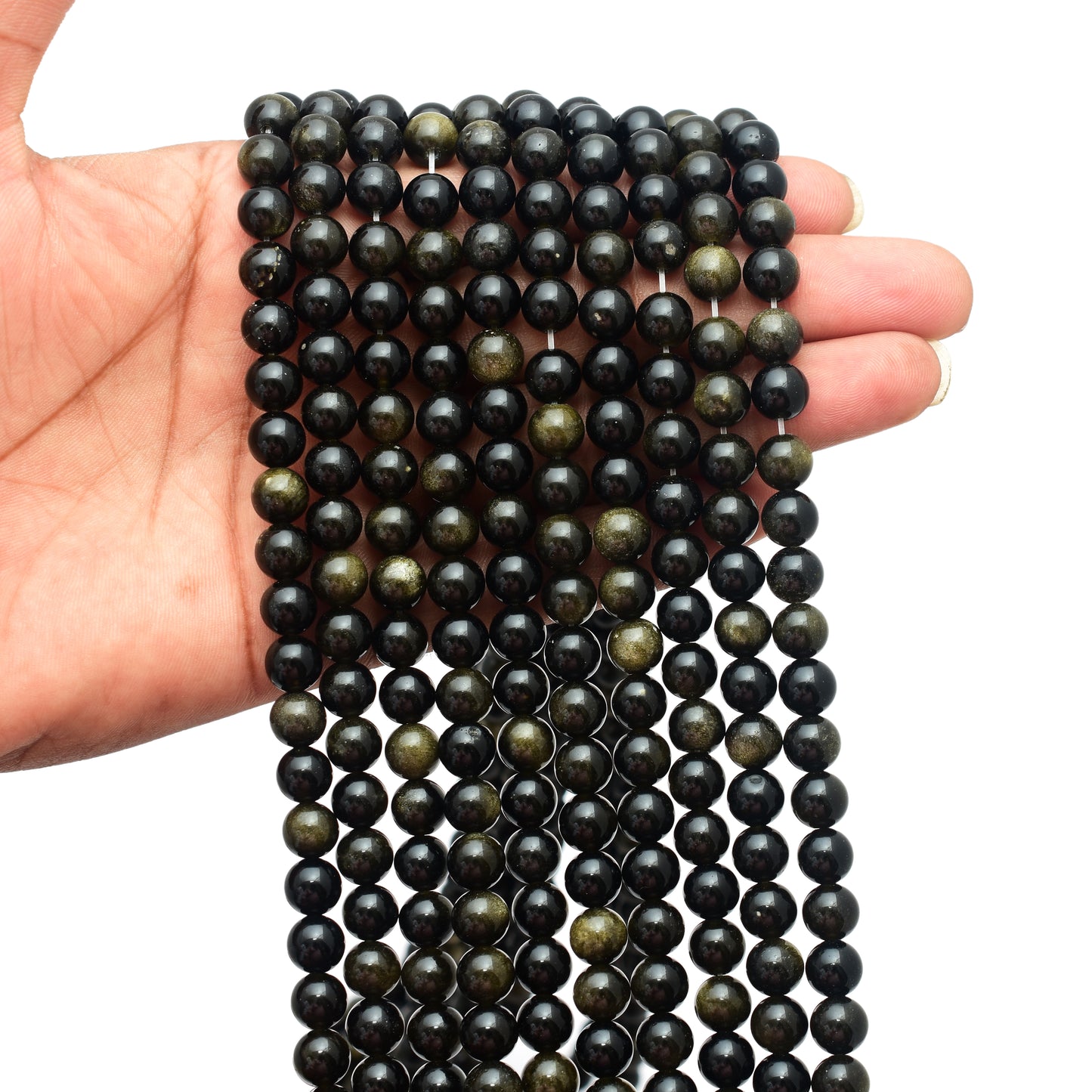 Kamal Gems | Golden Obsidian Gemstone Beads Strand, 15"