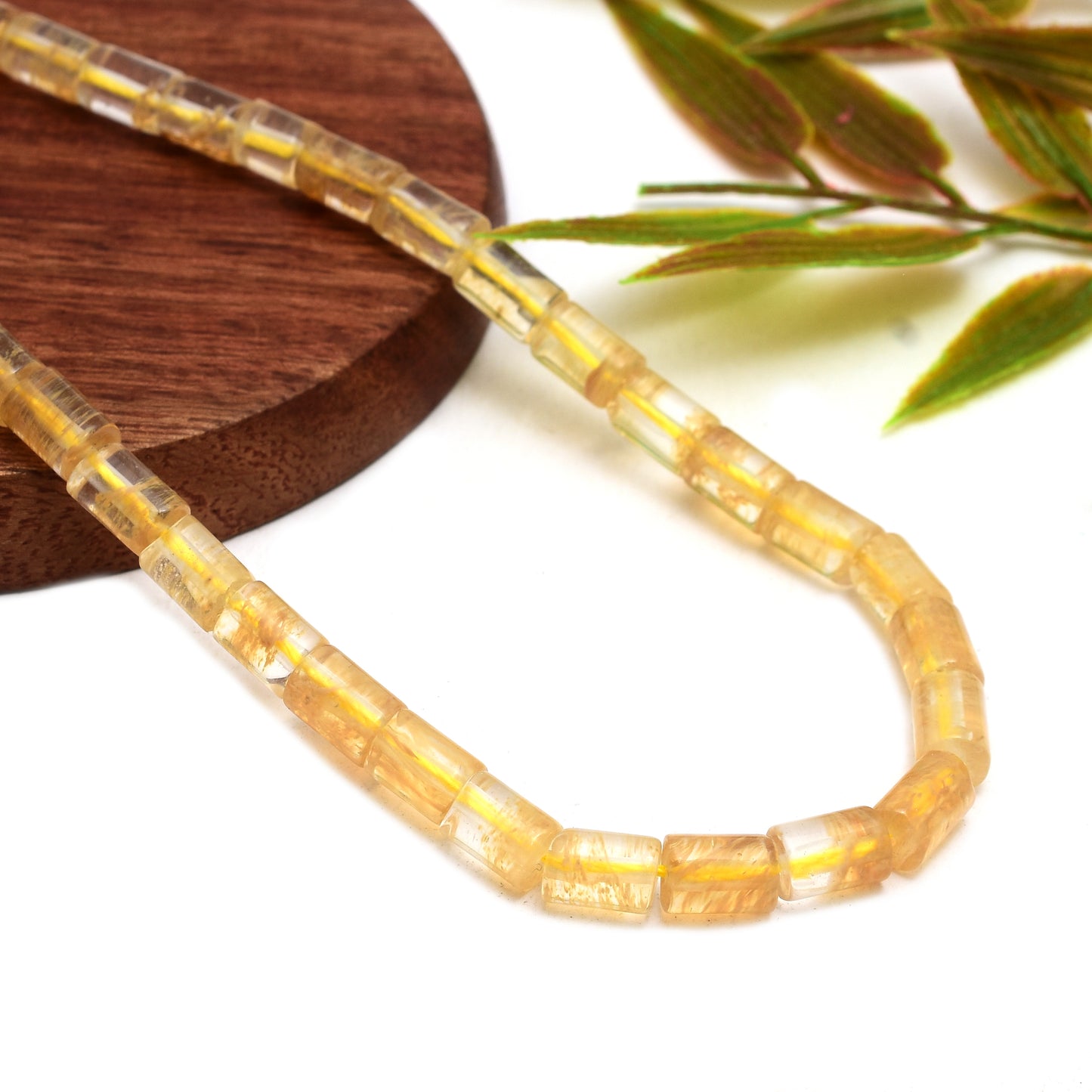 Kamal Gems | Golden Rutile Tube-Shaped Beads, 15"