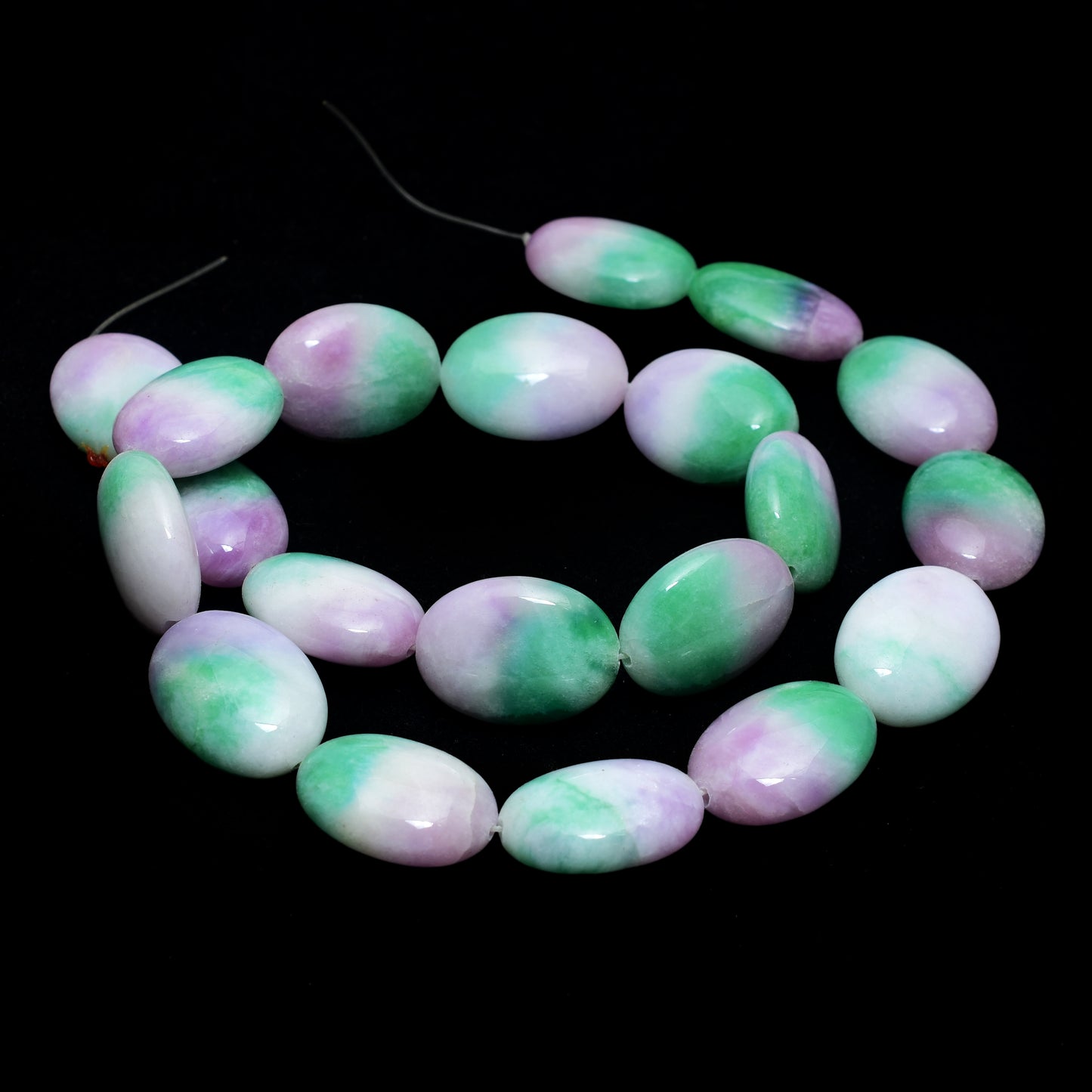 Kamal Gems | Purple-Green Oval-Shaped Beads, 15"