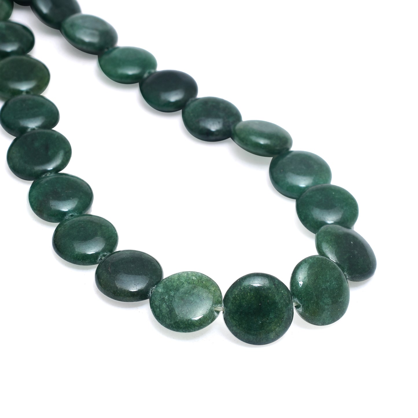 Kamal Gems | Dark Green Coin-Shaped Beads, 15"
