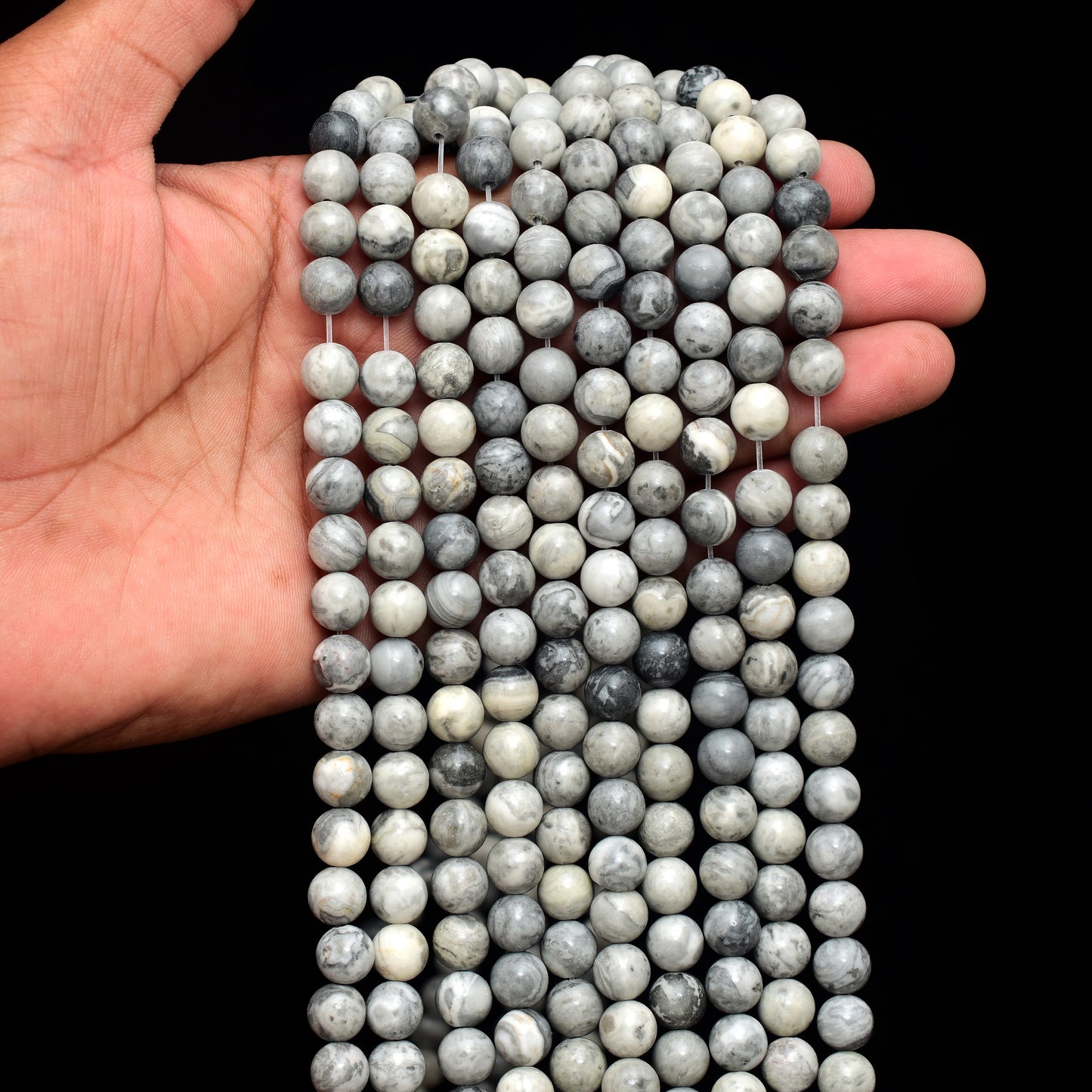 Kamal Gems | Grey Jasper Gemstone Beads Strand, 15"