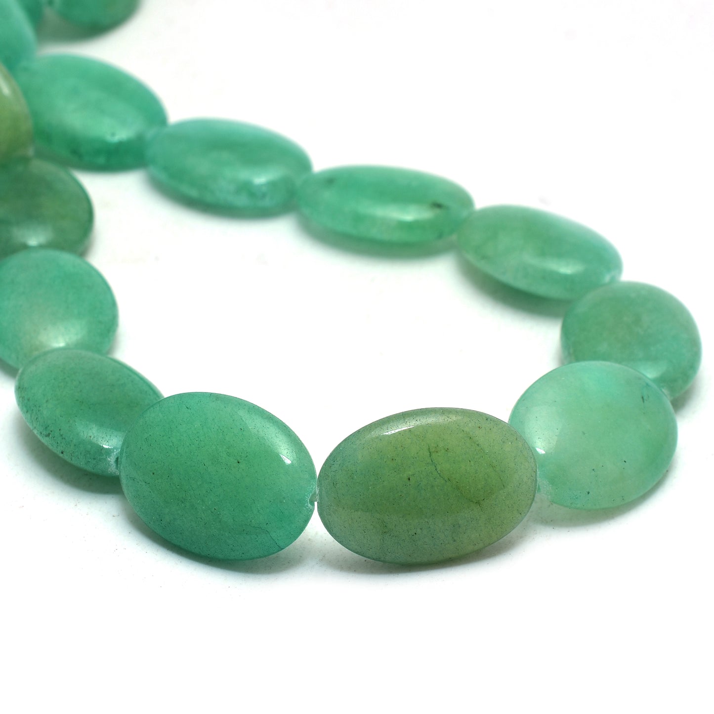 Kamal Gems | Sea Green Oval-Shaped Onyx Beads, 15"