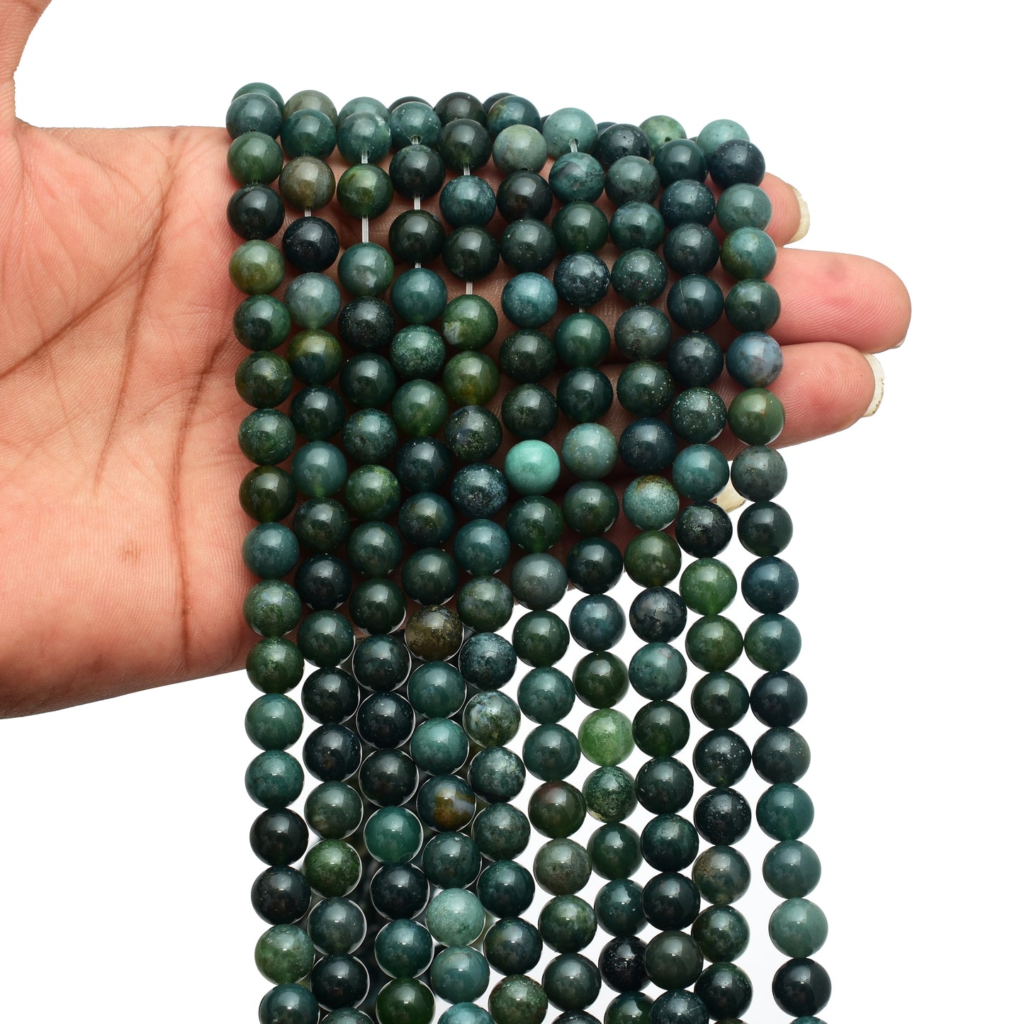 Kamal Gems | Moss Agate Gemstone Beads Strand, 15"