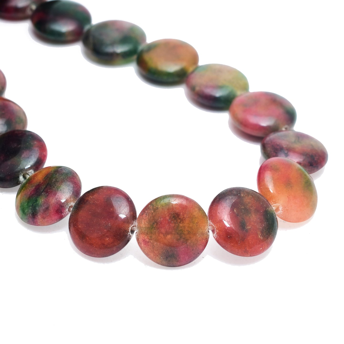 Kamal Gems | Multi-Green Coin-Shaped Onyx Beads, 15"