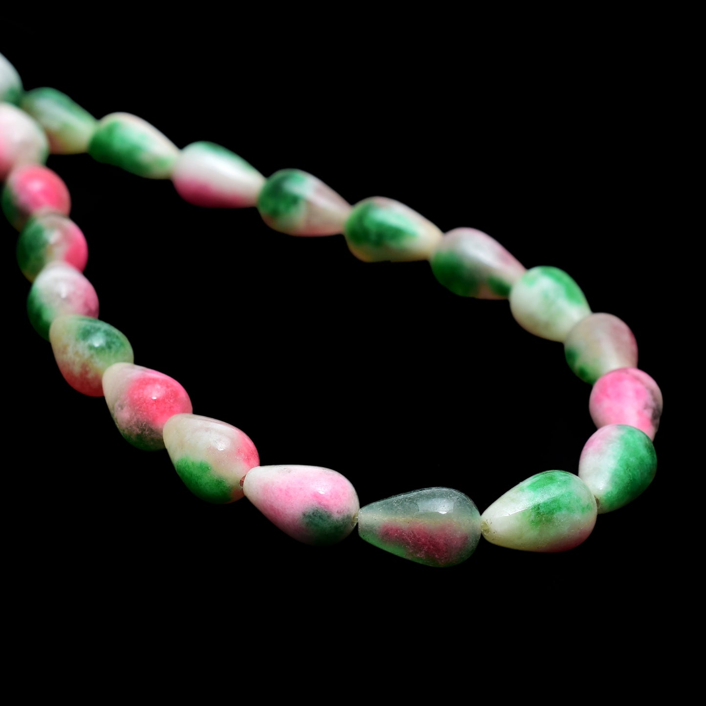 Kamal Gems | Pink-Green Drop-Shaped Onyx Beads, 15"