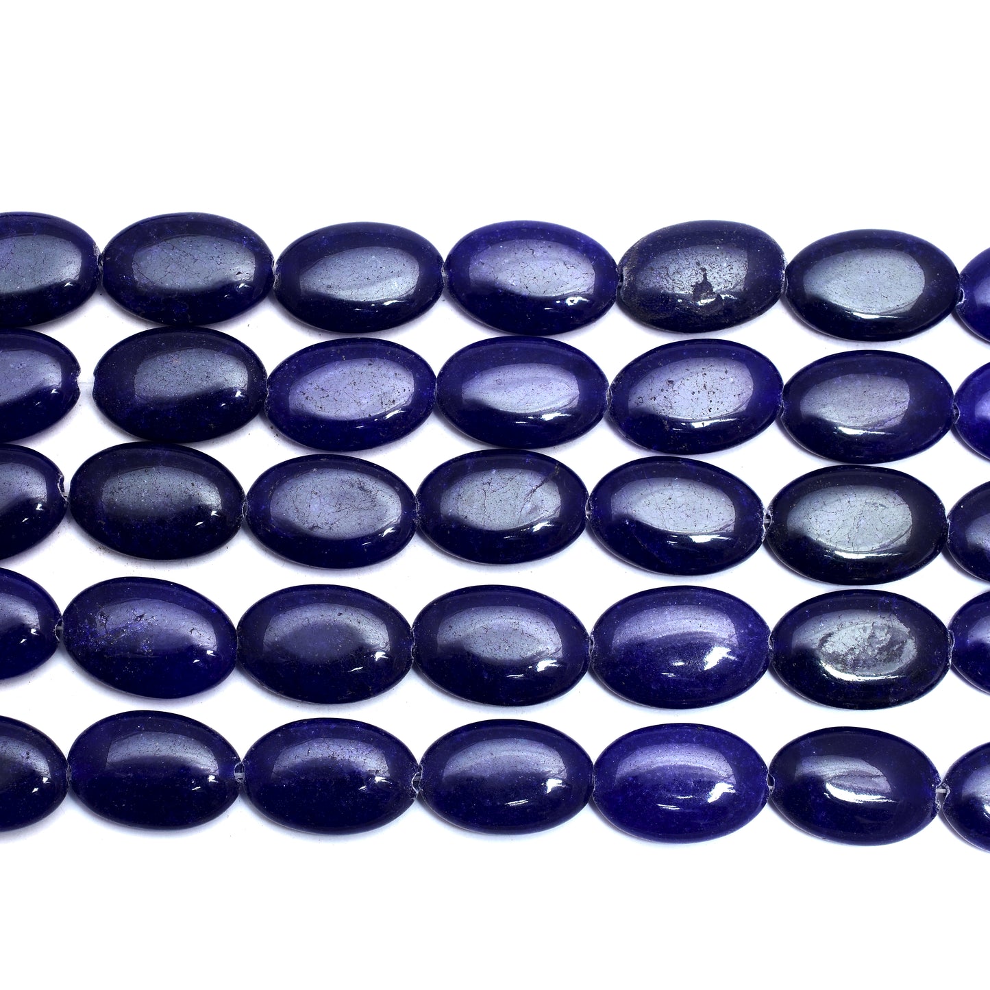 Kamal Gems | Navy Blue Oval-Shaped Onyx Beads, 15"