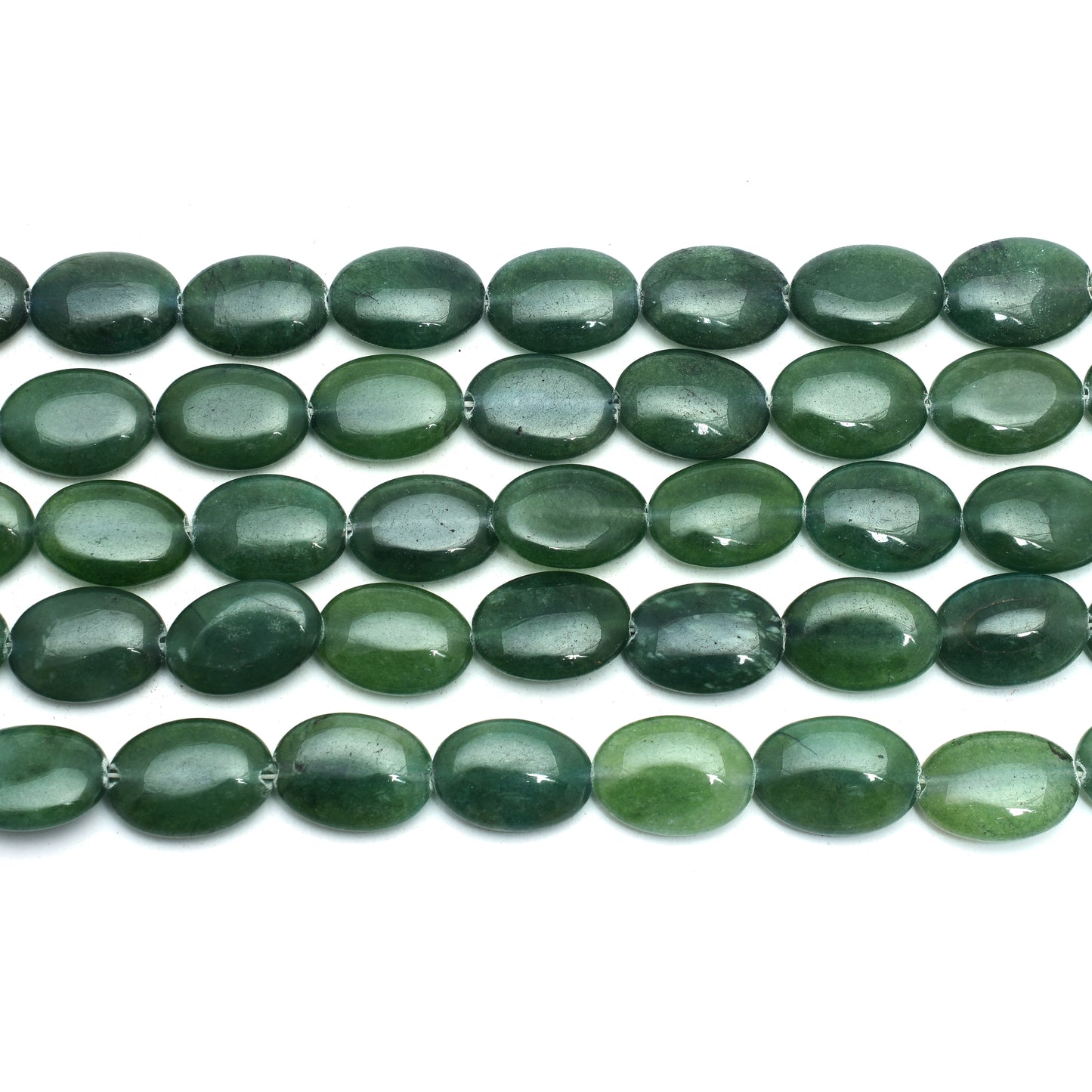 Kamal Gems | Olive Green Oval-Shaped Onyx Beads, 15"