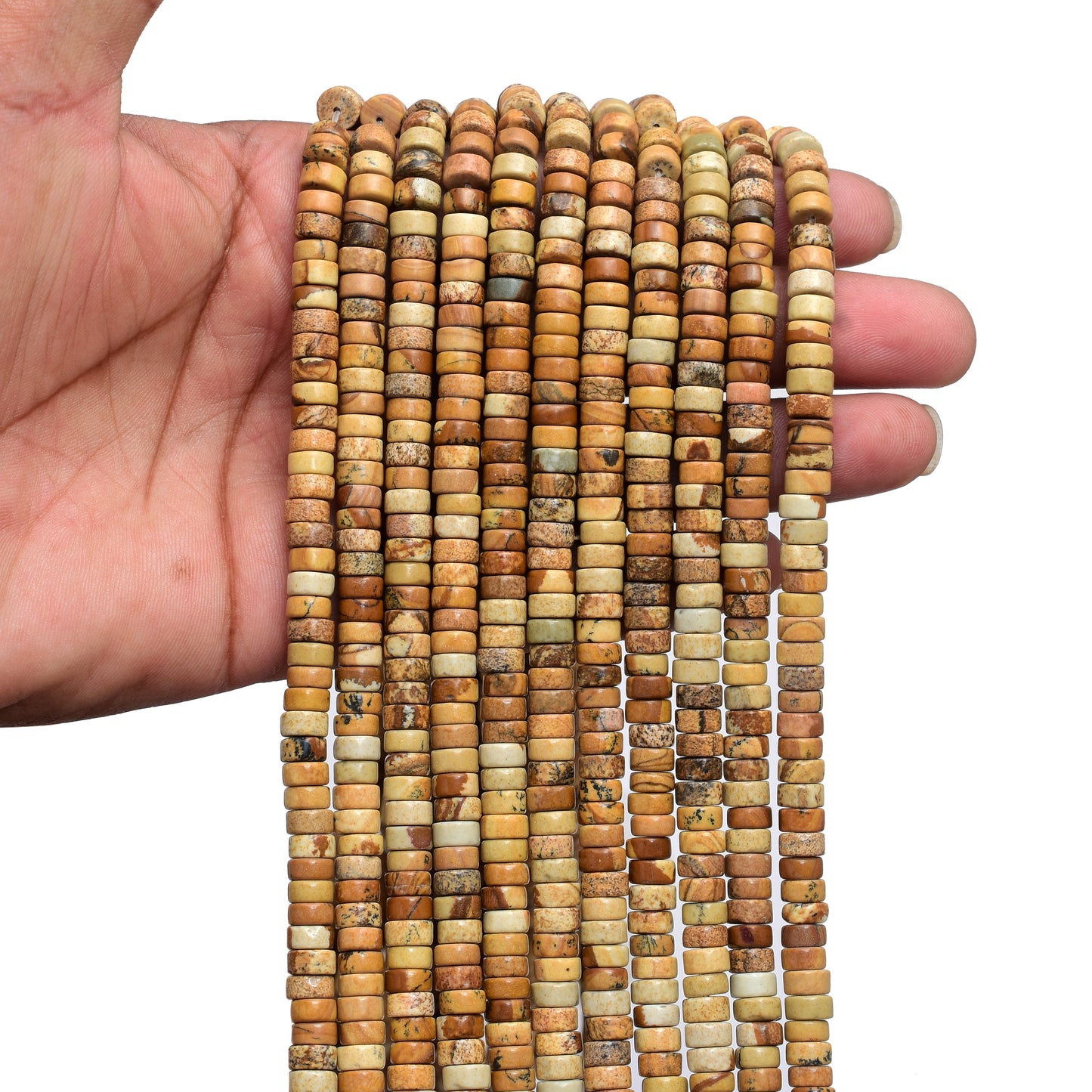 Kamal Gems | Picture Jasper Tyree-Shaped Gemstone Beads Strand, 15"