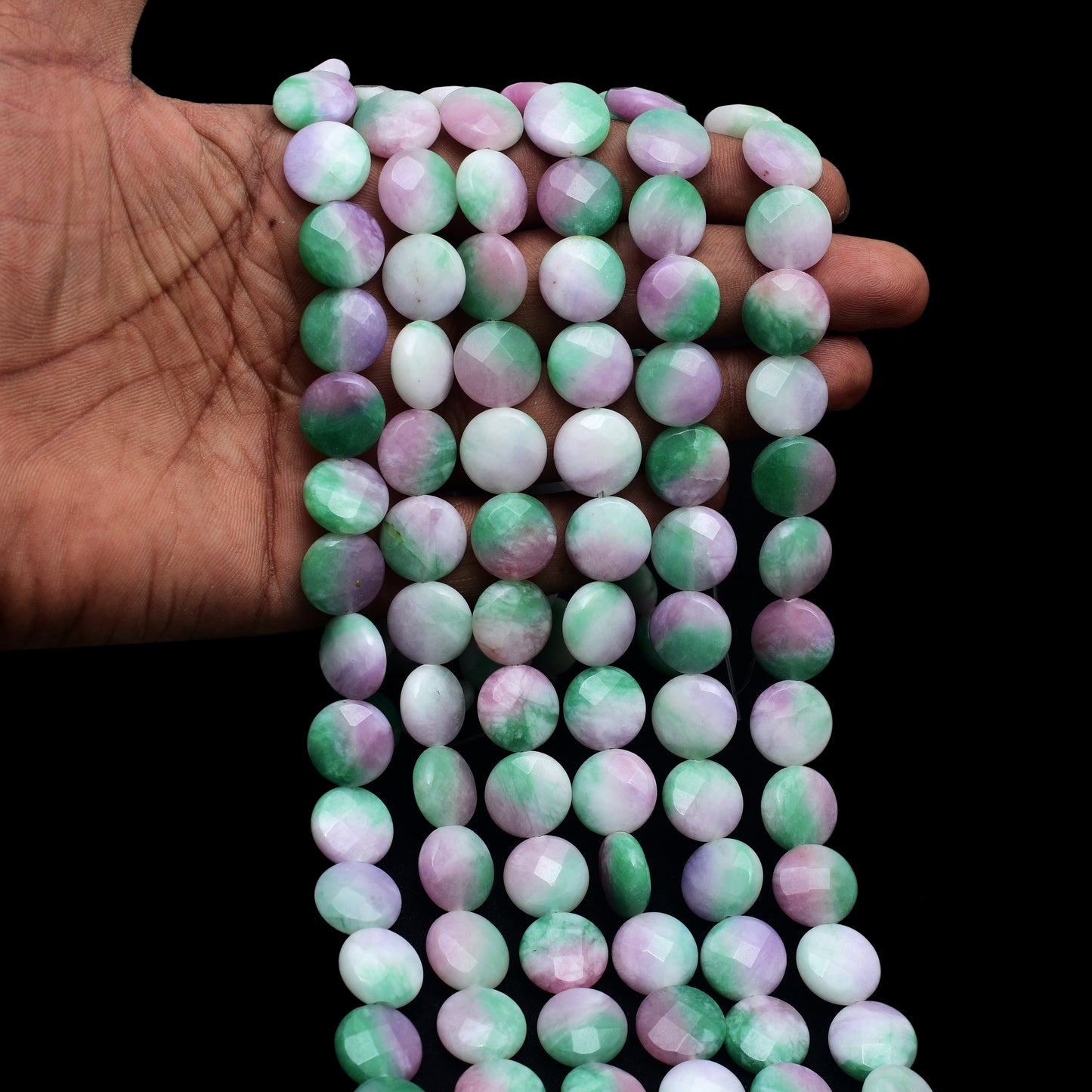 Kamal Gems | Purple-Green Coin-Shaped Onyx Beads, 15"
