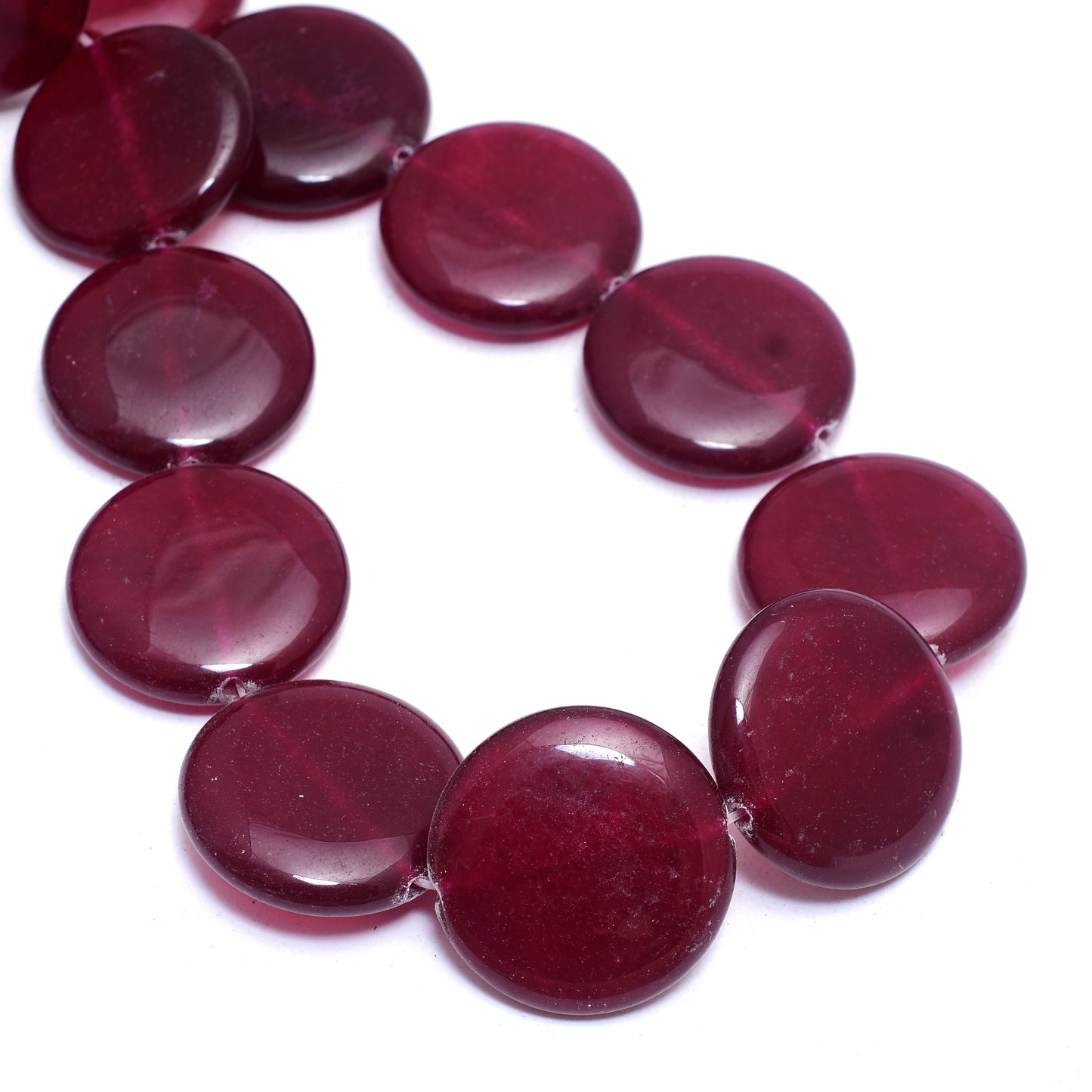 Kamal Gems | Ruby Red Coin-Shaped Onyx Beads, 15"
