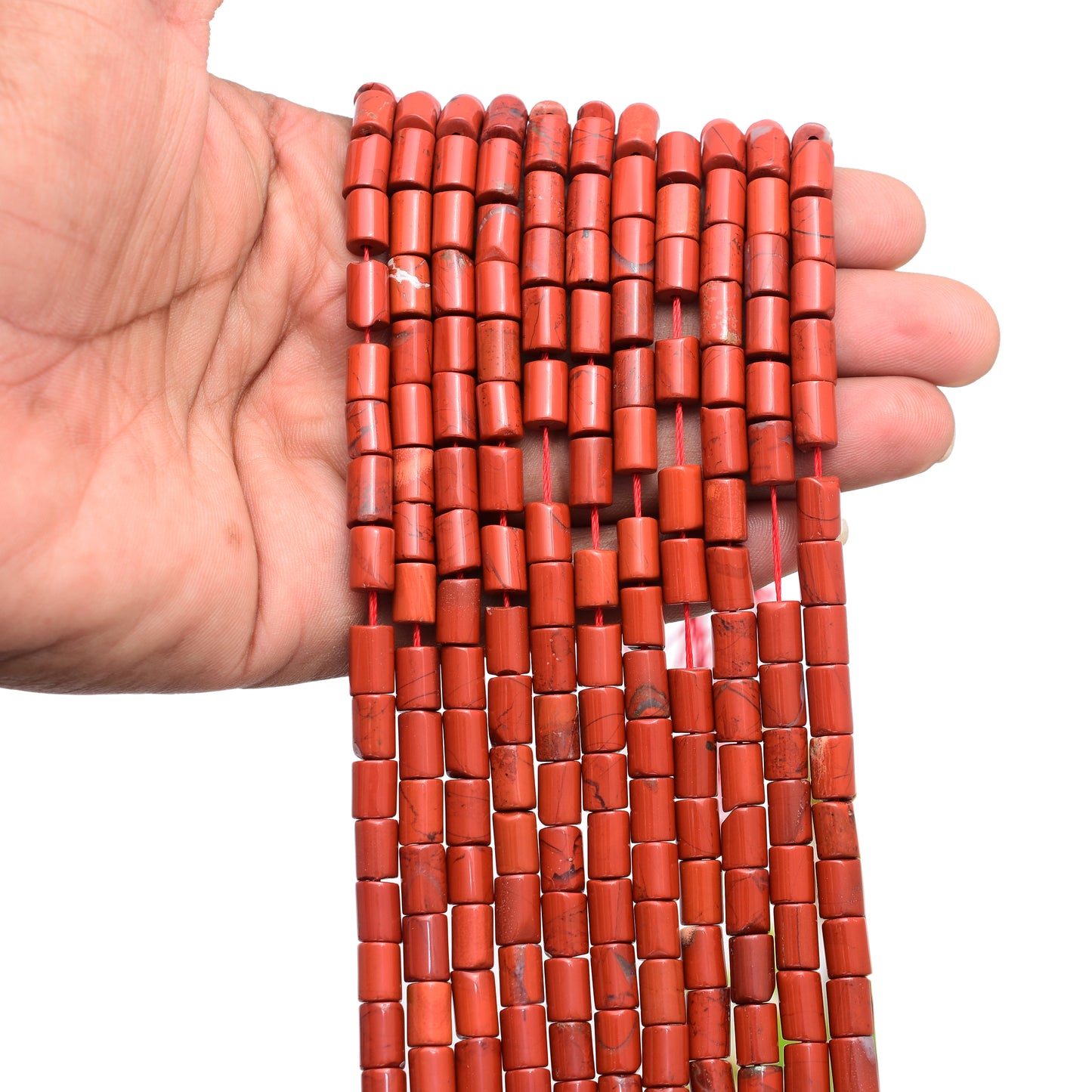 Kamal Gems | Red Jasper(A) Tube-Shaped Gemstone Beads, 15"