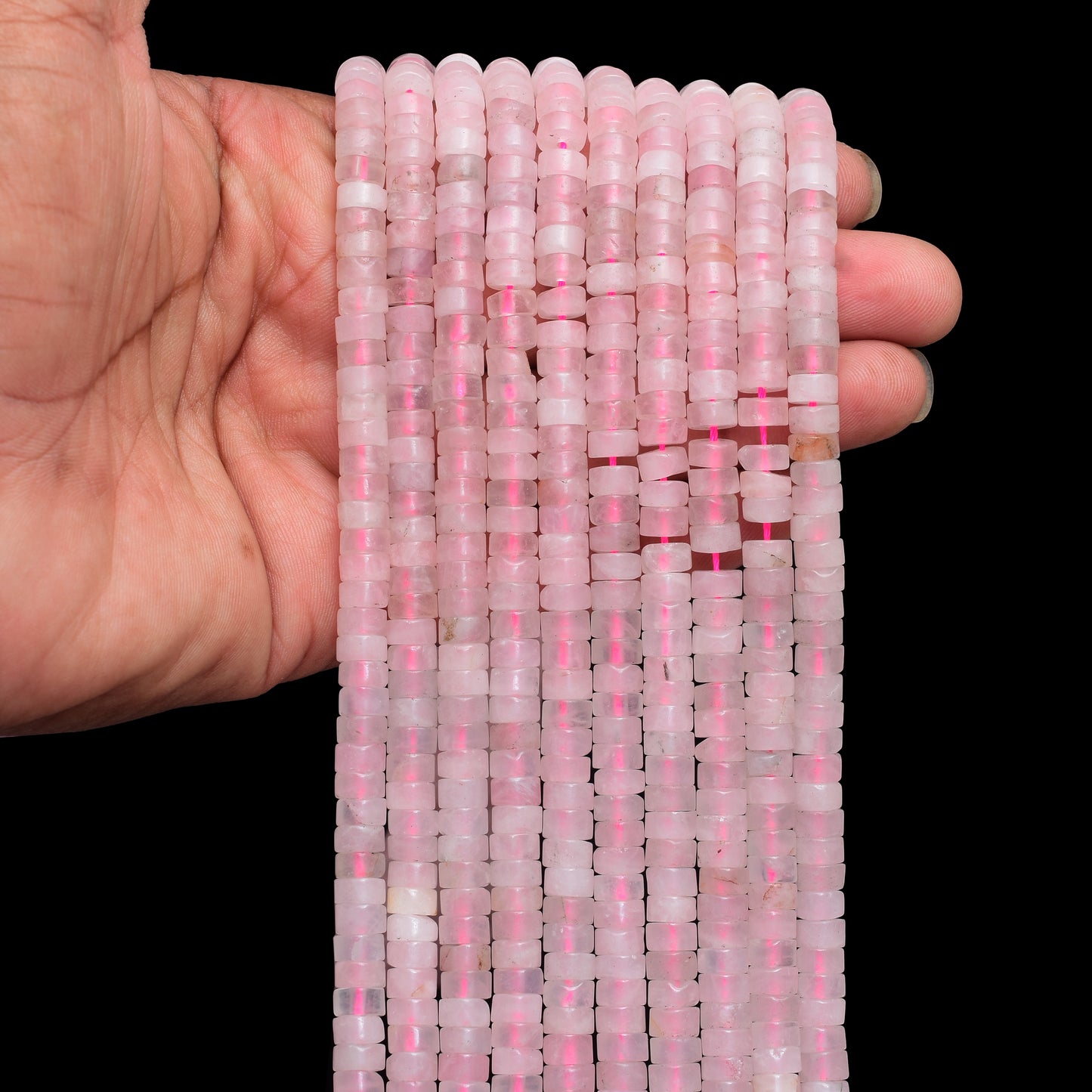 Kamal Gems | Rose Quartz Tyree-Shaped Gemstone Beads Strand, 15"