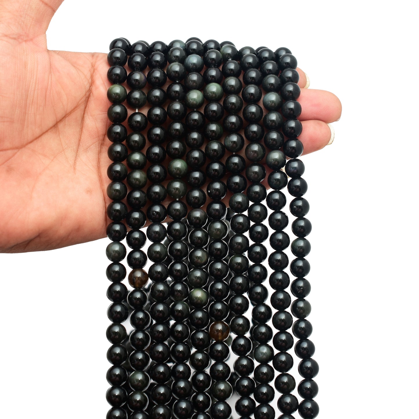 Kamal Gems | Silver Obsidian Gemstone Beads, 15"