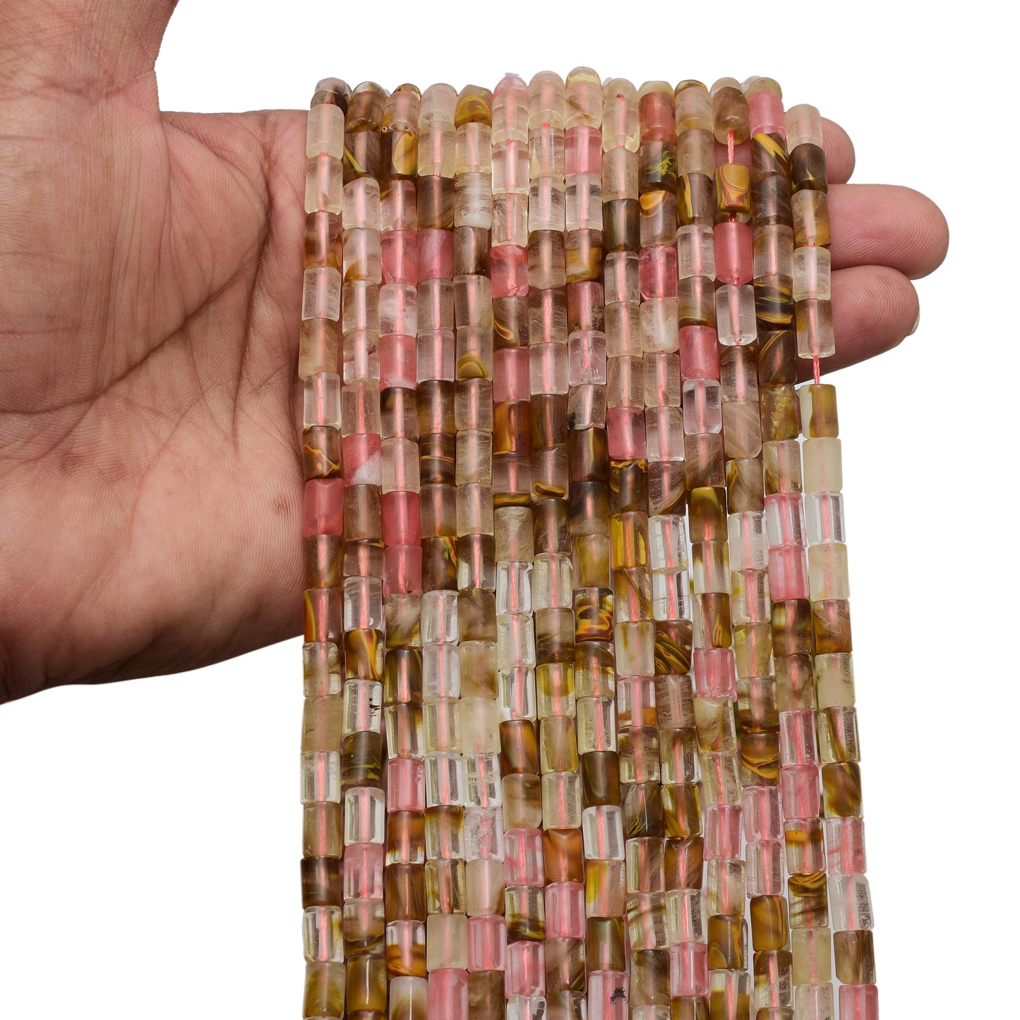 Kamal Gems | Cherry Quartz(Synthetic) Tube-Shaped Beads, 15"