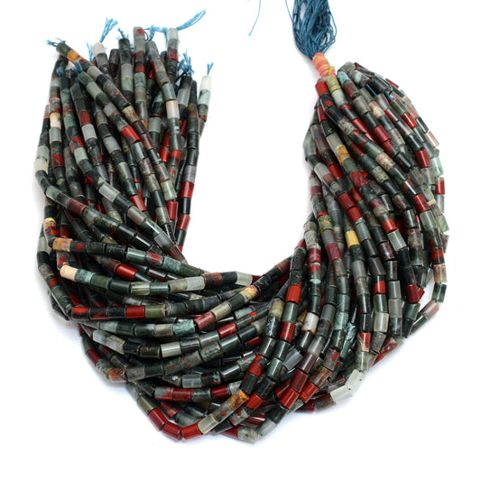Kamal Gems | African Bloodstone Tube-Shaped Beads, 15"