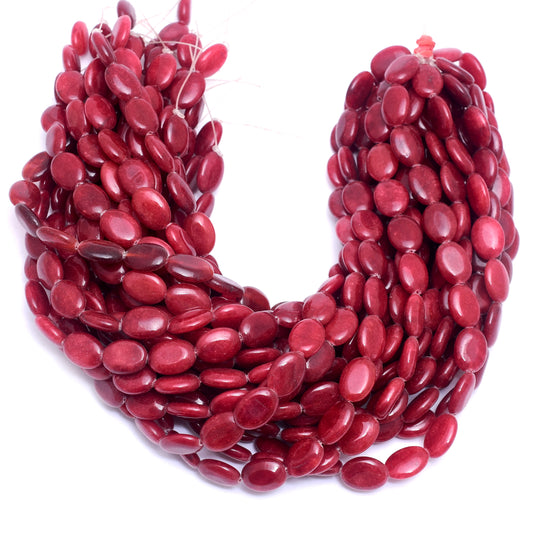 Kamal Gems | Dark Red Oval-Shaped Onyx Beads, 15"