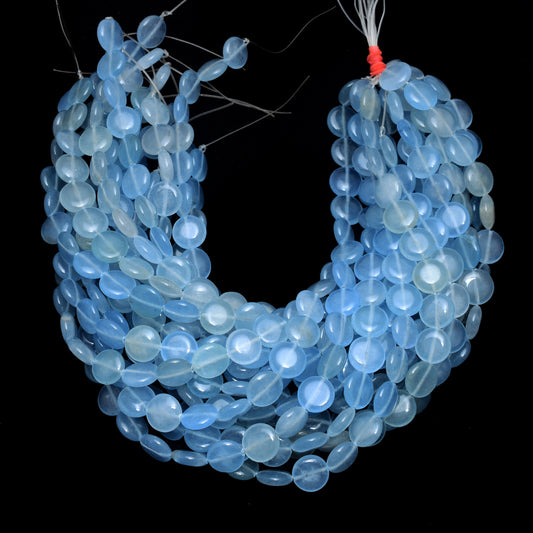 Kamal Gems | Iceberg Blue Coin-Shaped Onyx Beads, 15"