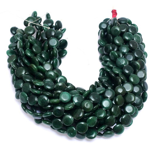 Kamal Gems | Dark Green Coin-Shaped Beads, 15"