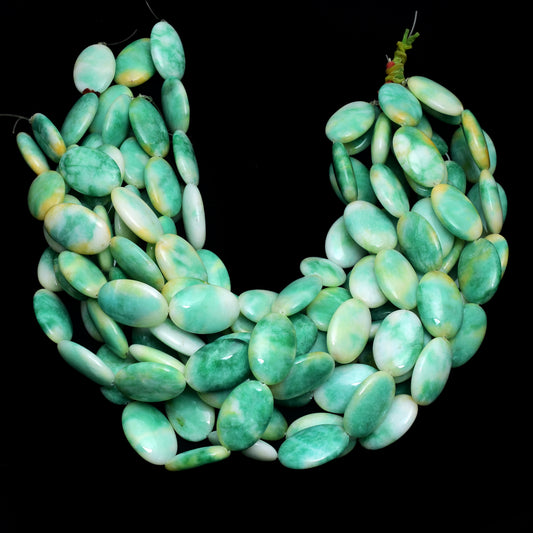 Kamal Gems | Multi-Green Oval-Shaped Onyx Beads, 15"