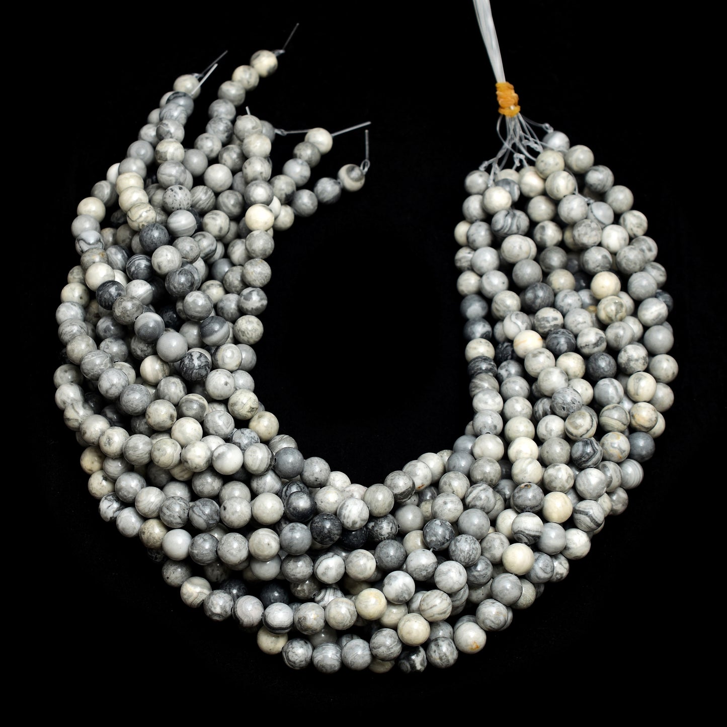 Kamal Gems | Grey Jasper Gemstone Beads Strand, 15"