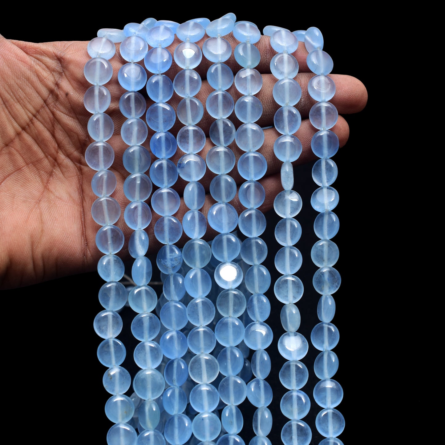 Kamal Gems | Aqua Blue Coin-Shaped Onyx Beads, 15"