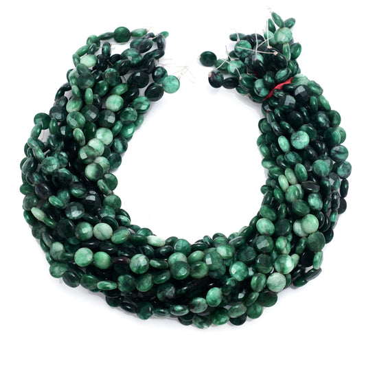 Kamal Gems | Dark Green Coin-Shaped Onyx Beads, 15"