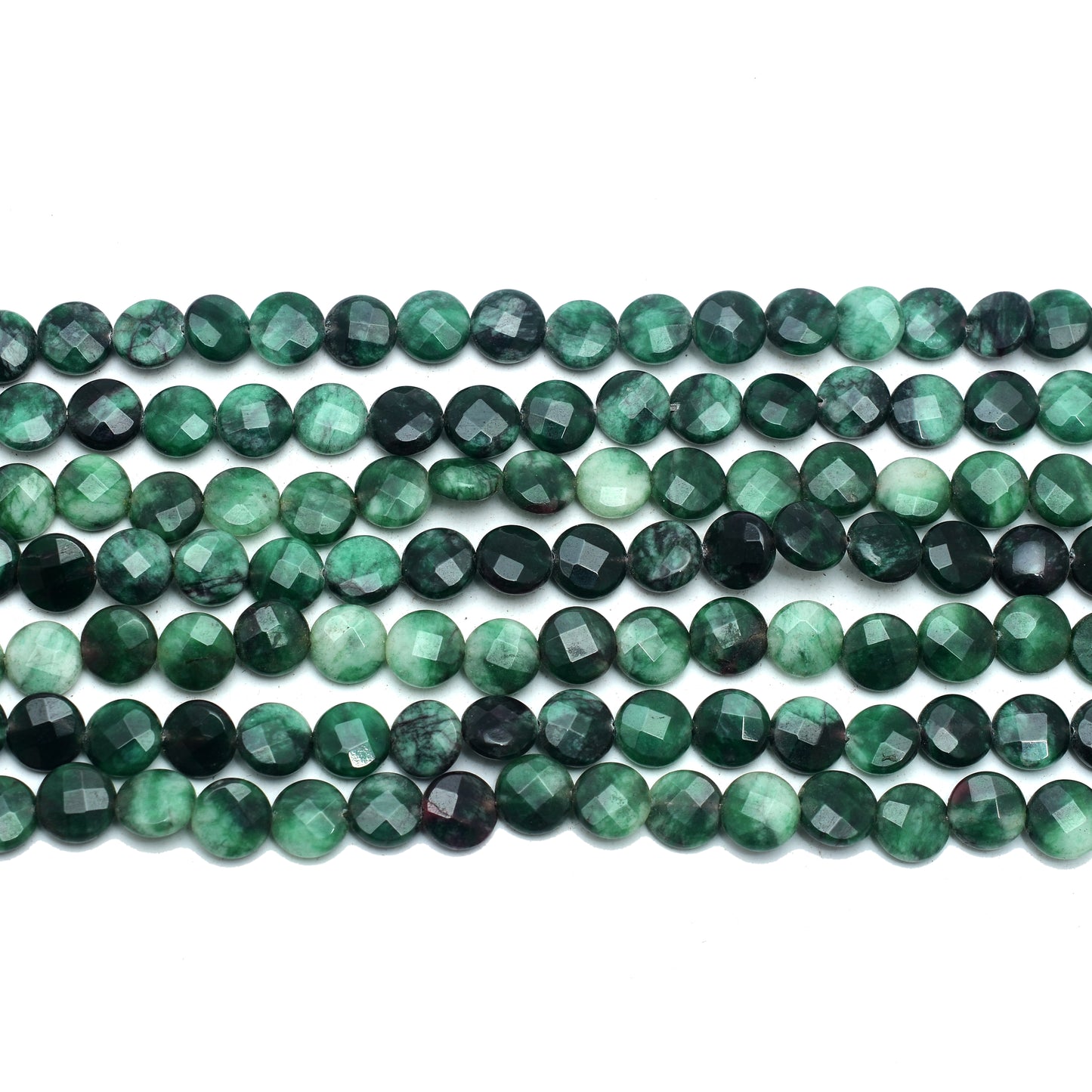 Kamal Gems | Dark Green Coin-Shaped Onyx Beads, 15"