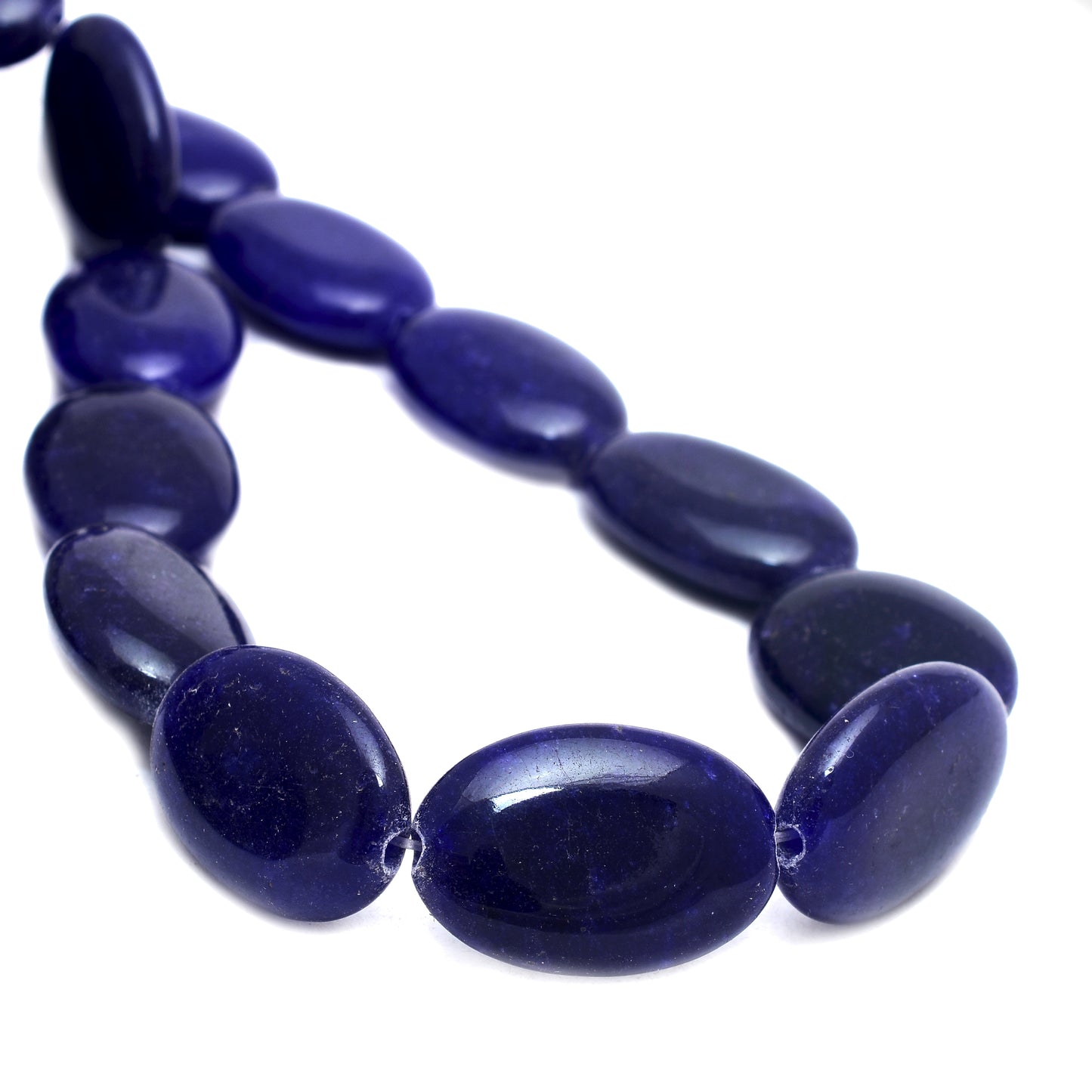 Kamal Gems | Navy Blue Oval-Shaped Onyx Beads, 15"
