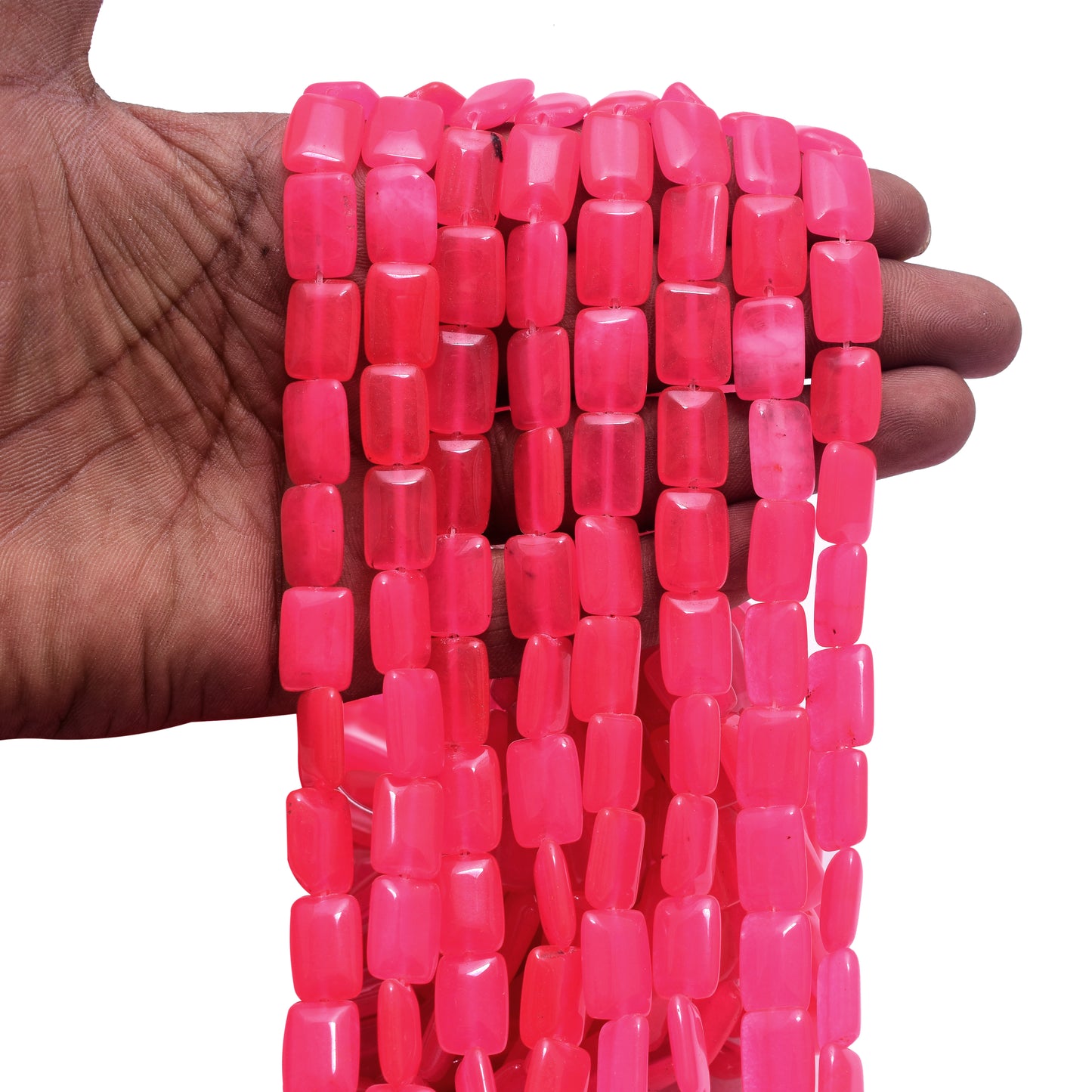 Kamal Gems | Neon Pink Rectangular-Shaped Onyx Beads, 15"