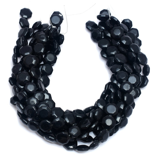 Kamal Gems | Black Octagon-Shaped Onyx Beads, 15"