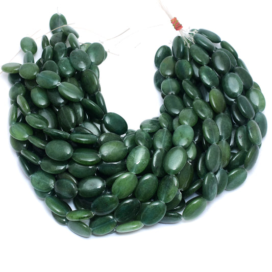 Kamal Gems | Olive Green Oval-Shaped Onyx Beads, 15"