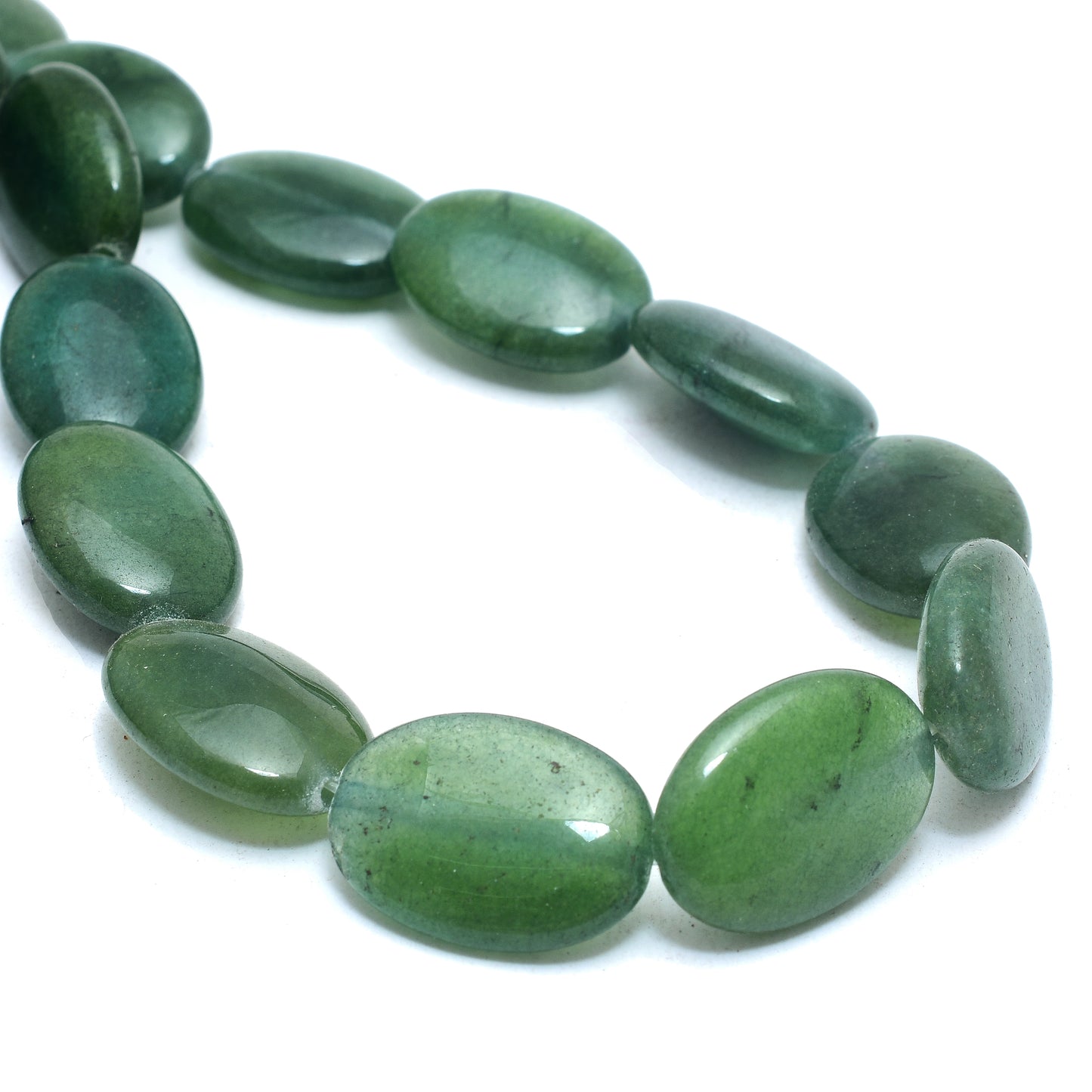 Kamal Gems | Olive Green Oval-Shaped Onyx Beads, 15"