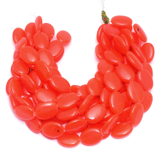 Kamal Gems | Orange Oval-Shaped Onyx Beads, 15"