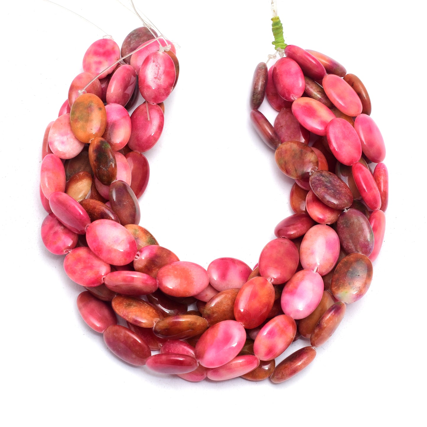 Kamal Gems | Peachy Pink Oval-Shaped Onyx Beads, 15"