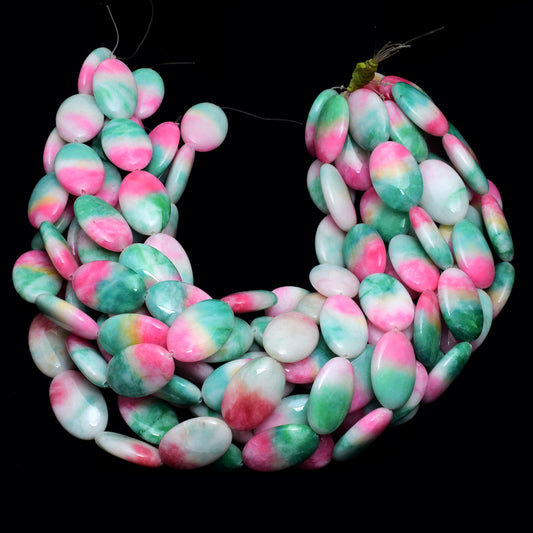Kamal Gems | Pink- Green Oval-Shaped Onyx Beads, 15"