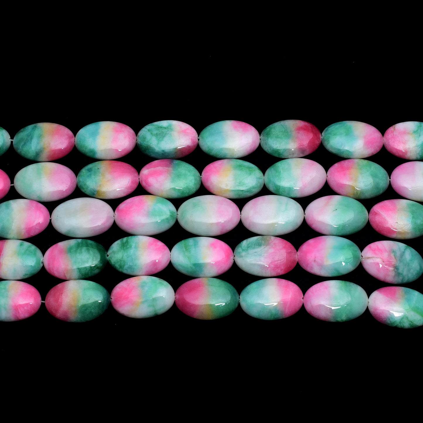 Kamal Gems | Pink- Green Oval-Shaped Onyx Beads, 15"