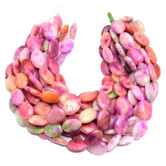 Kamal Gems | Peach-Purple Oval-Shaped Onyx Beads, 15"