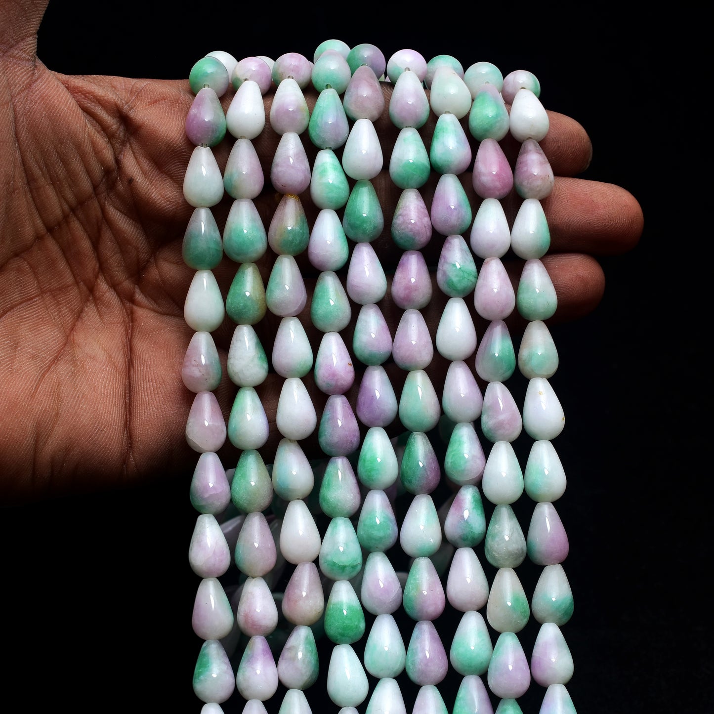 Kamal Gems | Purple-Green Drops Onyx Beads, 15"